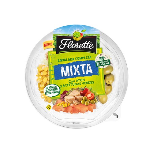 Ensalada mixta con atún y aceitunas verdes FLORETTE 190 g.