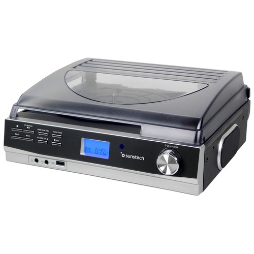 Tocadiscos SUNSTECH PXR23BK 3 velocidades, 33,45, 78 RPM, 10W potencia, BLUETOOTH, sintonizador de radio FM/AM.