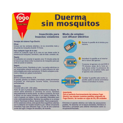 FOGO Insecticida eléctrico antimosquitos en pastillas FOGO 1 unidad 10 pastillas