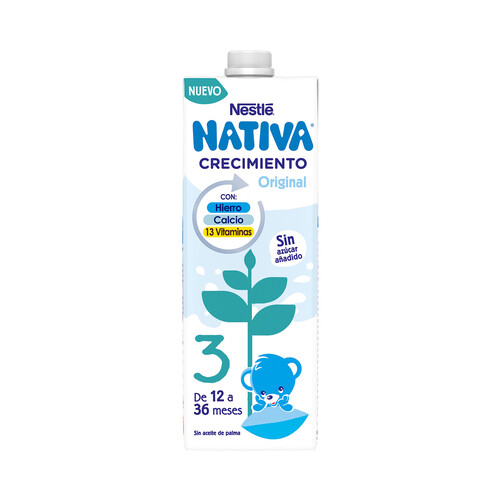 NATIVA Leche (4) de crecimiento sin azúcares añadidos, de 12 a 36 meses NATIVA Original de Nestlé 1 l.