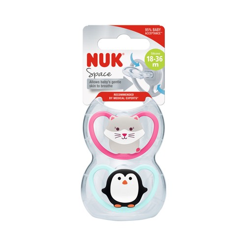 NUK Chupetes con tetina de silicona y forma anatómica, (18-36 meses) NUK Space 2 uds. 