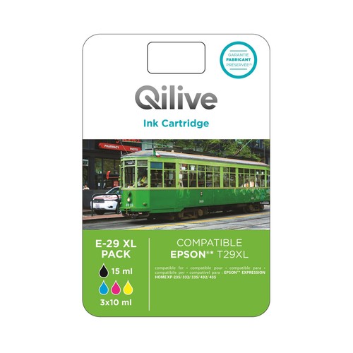 Pack 4 cartuchos de tinta compatibles (Epson 29XL) QILIVE, negro, cian, magenta y amarillo.