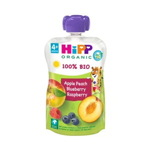 HIPP Organic Bolsita de fruta 100% ecológica (manzana, melocotón, frambuesa y arándano) a partir de 4 meses 100 g.