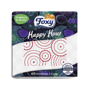 Imagen de FOXY Servilletas de papel desechables estampado, FOXY Happy Hour 60 uds 2 capas