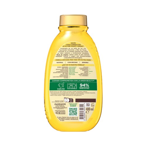 ORIGINAL REMEDIES Sun-kissed de Garnier Champú iliminador para cabellos rubios o con mechas 400 ml.