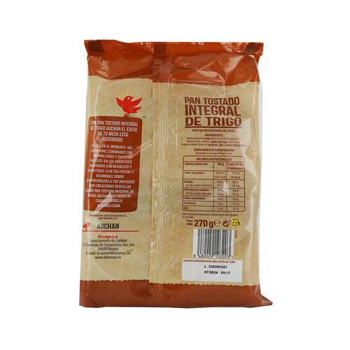 PRODUCTO ALCAMPO Pan tostado integral en rebanadas PRODUCTO ALCAMPO 270 gr,