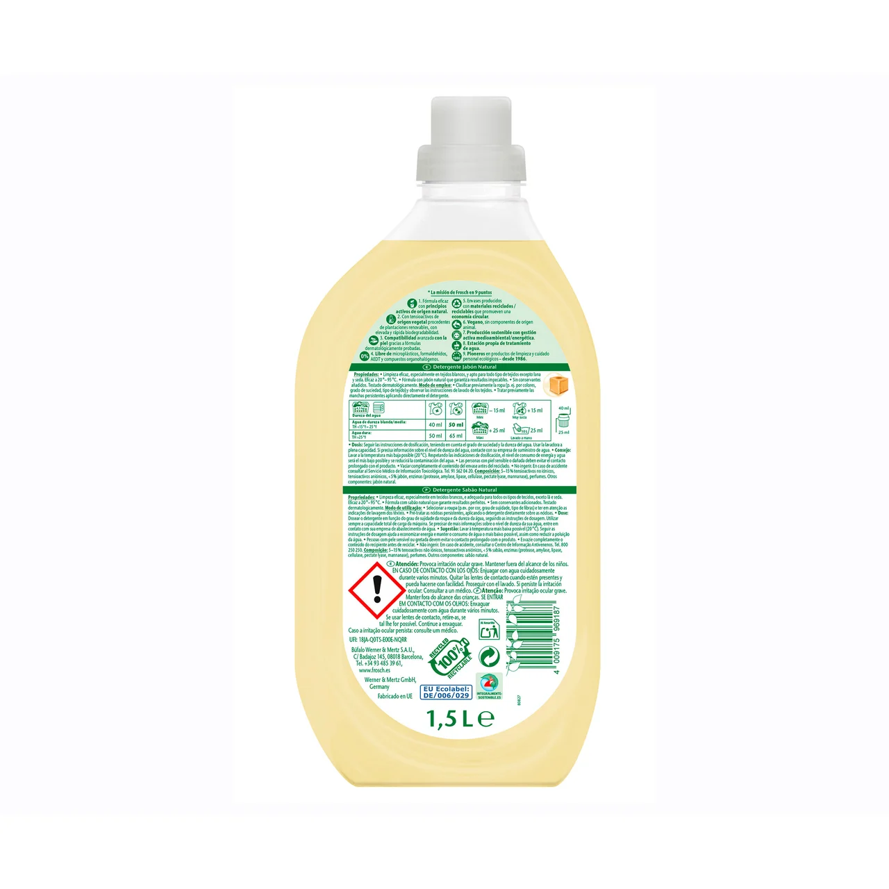 FROSCH Detergente líquido concentrado ecológico, jabón natural eficaz y suave 30 DS