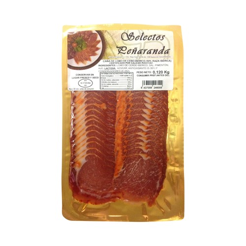 SELECTOS PEÑARANDA Caña de lomo de cebo ibérico (50% raza ibérica), cortada en lonchas SELECTOS PEÑARANDA 120 g.