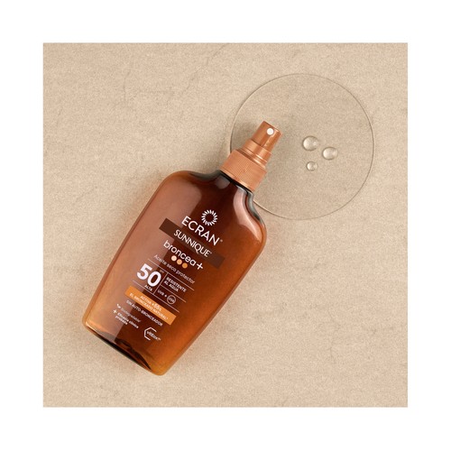 ECRAN Sunnique broncea + Aceite solar seco con FPS 10 (bajo) 200 ml.