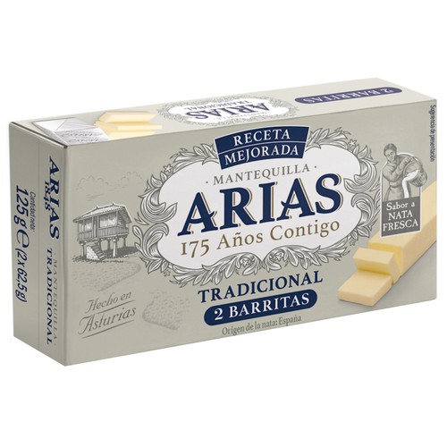 ARIAS Pastilla de mantequilla tradicional sin sal 125 g.