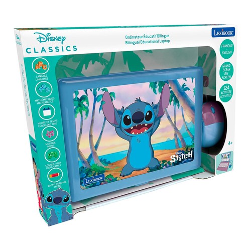 Ordenador bilingue portátil educativo de Stitch, +124 actividades, DISNEY LEXIBOOK.