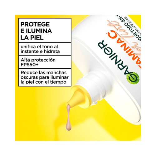 GARNIER Wonder tint tono claro Fluido con color todo en 1 (unifica, protege y antimanchas) con FPS 50+ 40 ml.