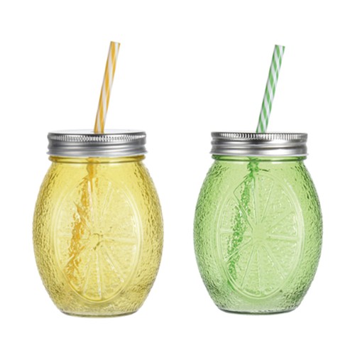 Jarra vidrio con cañita 45 cl color amarilla o verde. ACTUEL