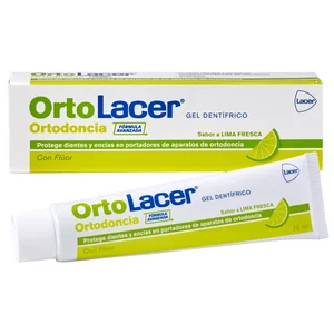 LACER PAsta de dientes con flúor y sabor a lima fresca, especial ortodoncia LACER Orto 75 ml.