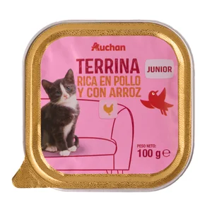 PRODUCTO ALCAMPO Alimento completo para gatos junior, rico en pollo y arroz 100 g.
