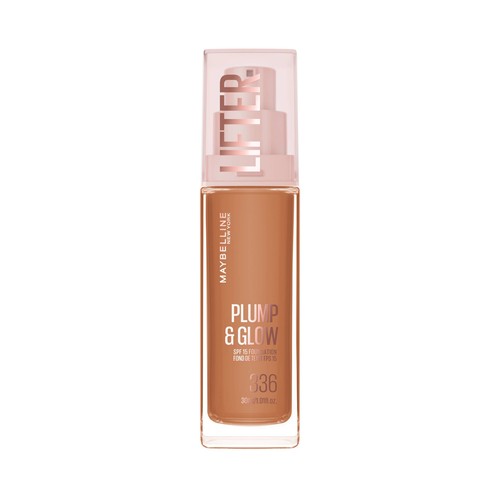 MAYBELLINE Lifter plump & glow tono 336 Base de maquillaje fundente con FPS 15.