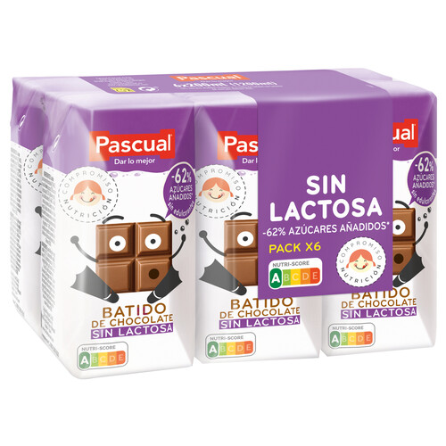 PASCUAL Batido de chocolate sin lactosa PASCUAL 6 x 200 ml.