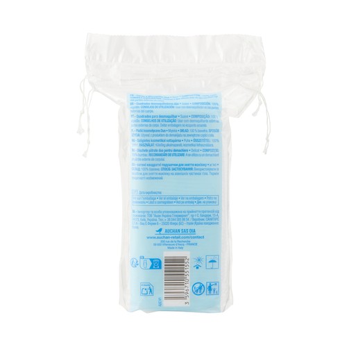 PRODUCTO ALCAMPO Cuadrados desmaquilladores dúo, suaves y de algodón 100% 50 uds.