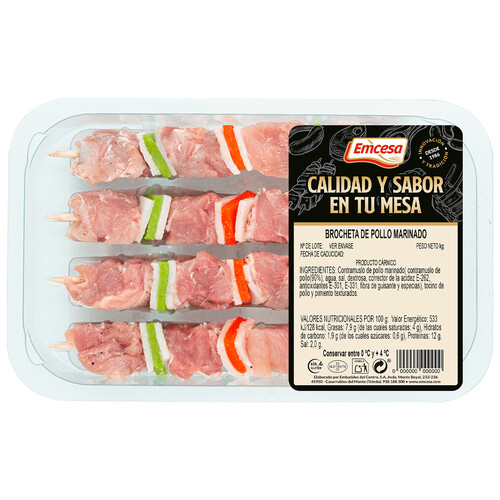 Brochetas de pollo marinado con verduras EMCESA 320 g.