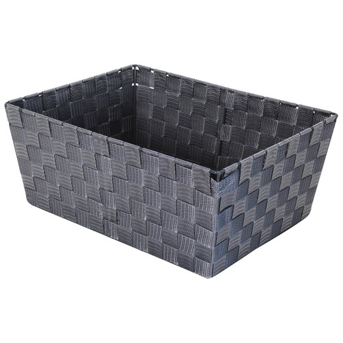 Cesta trenzada de poliproileno y acero color gris oscuro, 38x16x28 cm. ACTUEL.