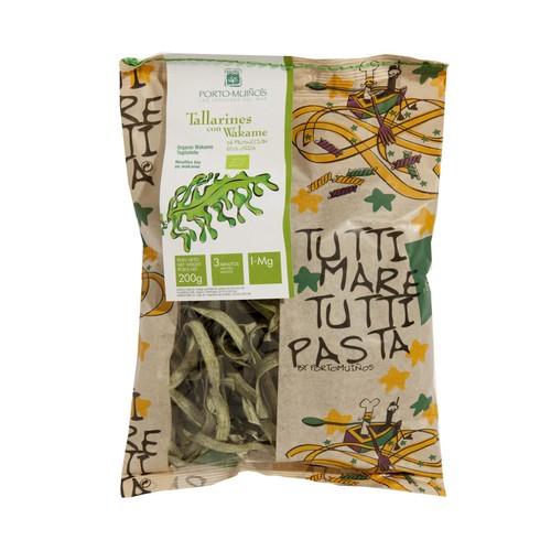 Tallarines con wakame de producción ecológica PORTO-MUIÑOS 200  g.