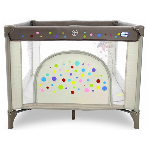 Parque cuadrado con diseño molinillo, color beige, 97x77x97cm, ASALVO.