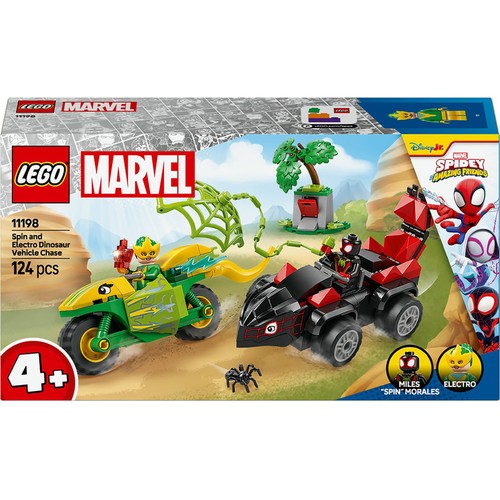LEGO Spidey Spin y Electro: Duelo de Vehículos Dinosaurio 11198, 124 piezas, +4 años.