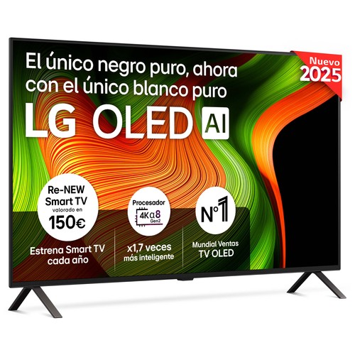 Televisión 139,7 cm (55") LG OLED55B56 4K WEBOS25, Smart TV, con inteligencia artificial, pantalla OLED,4 HDMI, 2 USB, HDR, HDR10, Bluetooth, color negro.