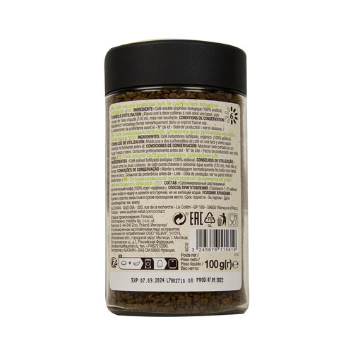 ALCAMPO ECOLÓGICO Café soluble ecológico 100 arábica ALCAMPO ECOLÓGICO 100 g.