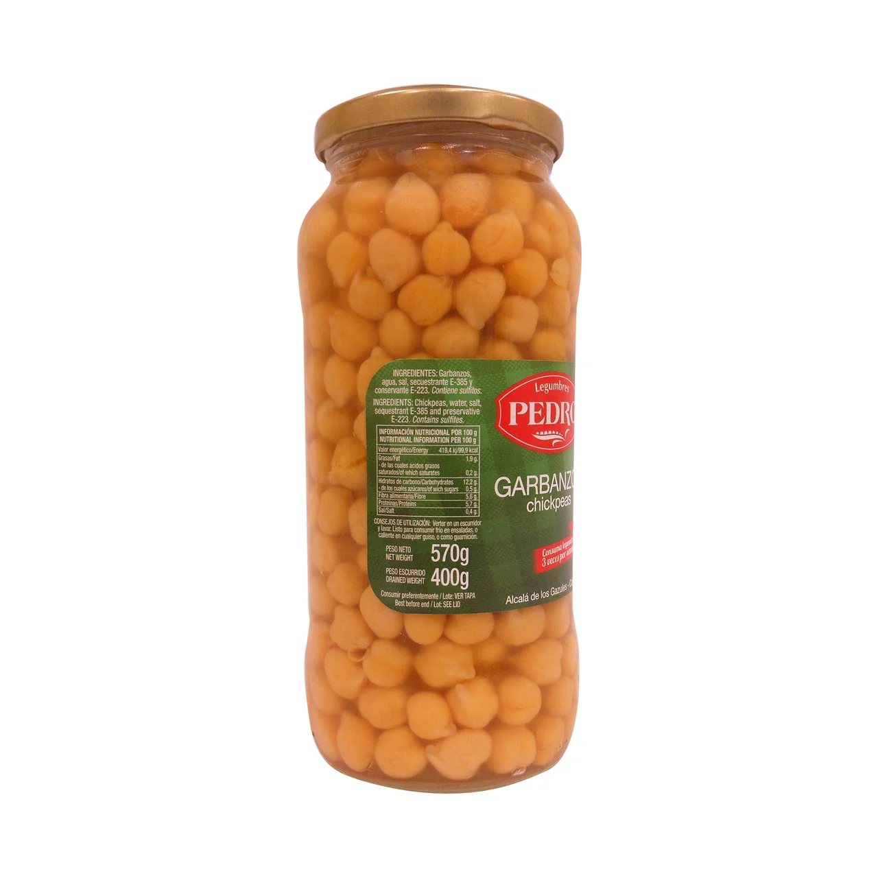 Garbanzo cocido frasco de 400 gramos.