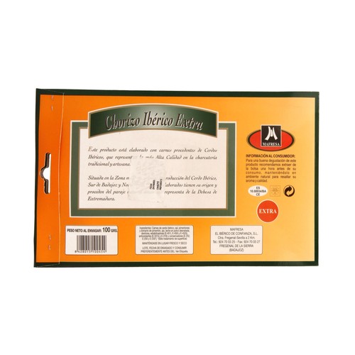 Chorizo ibérico extra en lonchas MAFRESA 100 gr