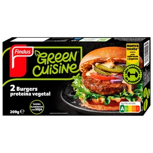 FINDUS Green cuisine Burgers veganas de proteína de guisante y soja 2 x 100 g.