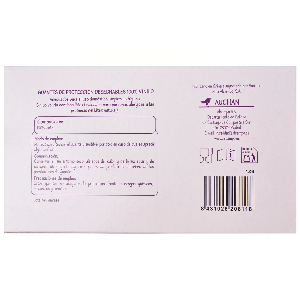 AUCHAN ECONOMICO Guantes de vinilo t/u 100uds