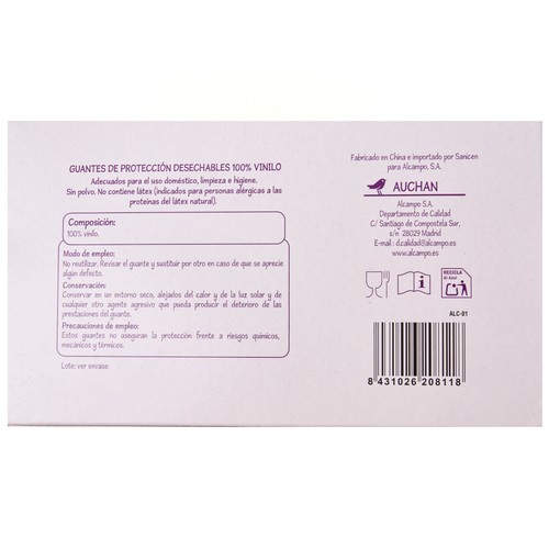 AUCHAN ECONOMICO Guantes de vinilo t/u 100uds