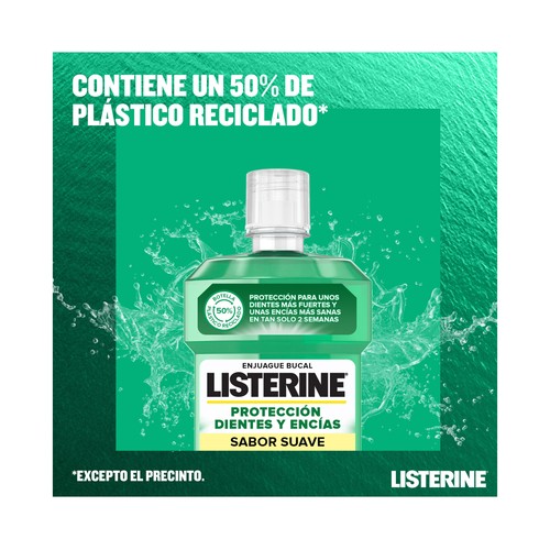 LISTERINE Enjuague bucal de uso diario, sin alcohol y con sabor a menta suave 500 ml.