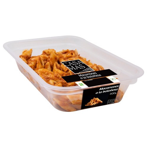 CASA MAS Macarrones a la boloñesa, listos para calentar y comer CASA MAS 500 g.
