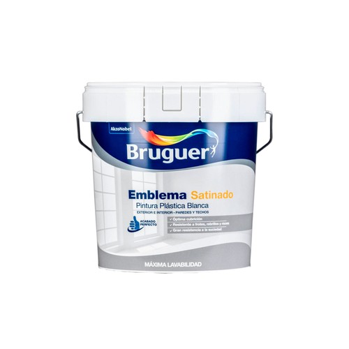 Pintura plástica satinada a base de emulsión vinílica. 4 l. Color blanco. BRUGUER.