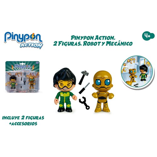 Pack de 2 figuras y accesorios, Robot y Mecánico PINYPON ACTION.