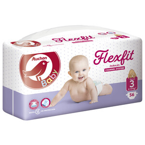 ALCAMPO BABY Pañales talla 3 para bebés de 4 a 9 kilogramos ALCAMPO BABY Flexfit 56 uds.