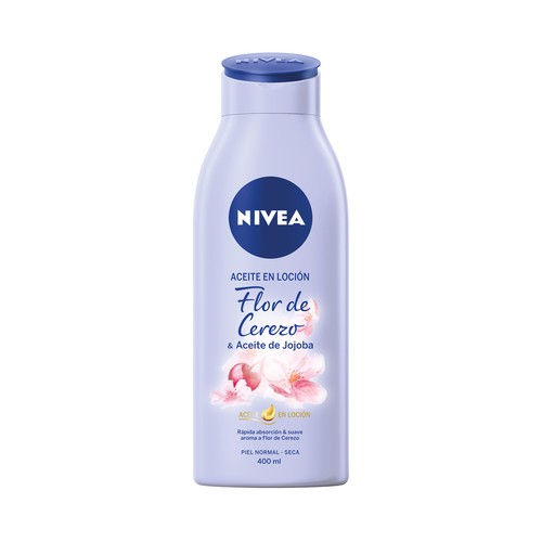 NIVEA Aceite en loción corporal flor de cerezo y aceite de jojoba,  para pieles normales y secas 400 ml.