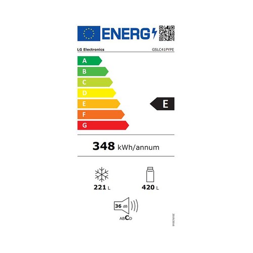 Frigorífico americano 179cm LG GSLC41PYPE NO FROST, Inox antihuellas, clasificación energética: E, H: 179cm, A: 91,3cm, F: 73,5cm, capacidad total: 641L.