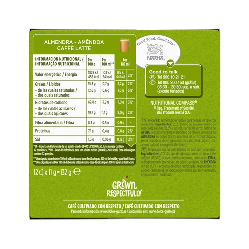 DOLCE GUSTO Café en cápsulas con leche de almendras I5, 12 uds. 