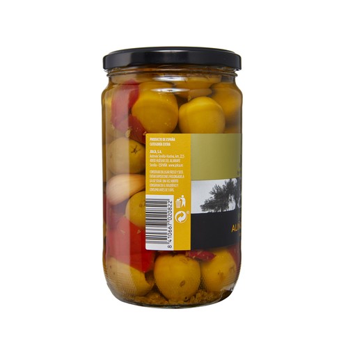 JOLCA Aceitunas gordal sin hueso con pimiento y ajo 680 g.