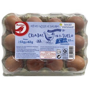 Imagen de AUCHAN Huevos de gallinas sueltas en el gallinero clase M y cat. A 12 uds. Producto Alcampo