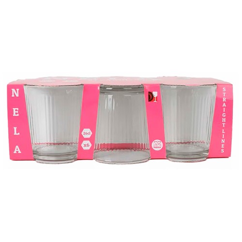 Set 6 vasos de vidrio de 26cl, straight line, NELA