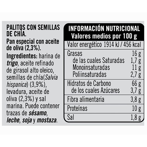 QUELY Palitos pan chia 2 uds.100 gr.