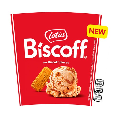 BISCOFF Tarrina de helado de galleta caramelizada, con trozos de galleta caramelizada 425 ml.