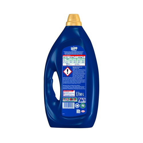 WIPP EXPRESS Limpio & liso Detergente líquido para lavadora, que reduce las arrugas de la ropa  3.15 l, 70 dosis.