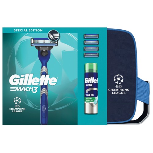 GILLETTE Mach3 Neceser con maquinilla, recambios (4) y espuma / gel de afeitar (200ml).