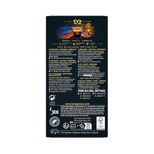 L"OR Espresso Capsulas de café colombiano descafeinado 10 uds. 52 g.